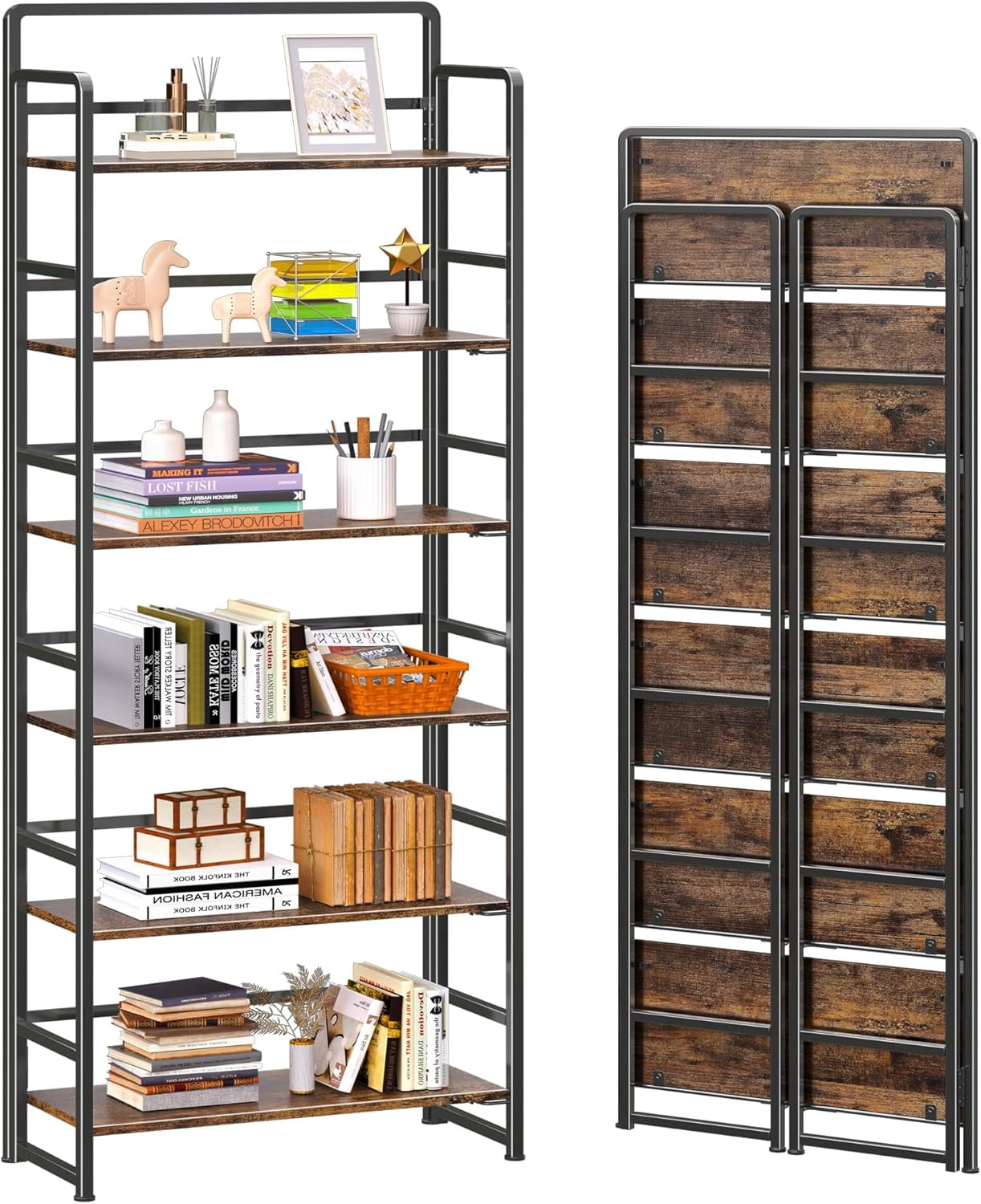 Folding Bookshelf Storage Shelves 5 Tiers Foldable Vintage Multifunctional Plant Flower Stand Storage Rack Shelves Bookcase For Home Office Utility Racks G 601099945501725