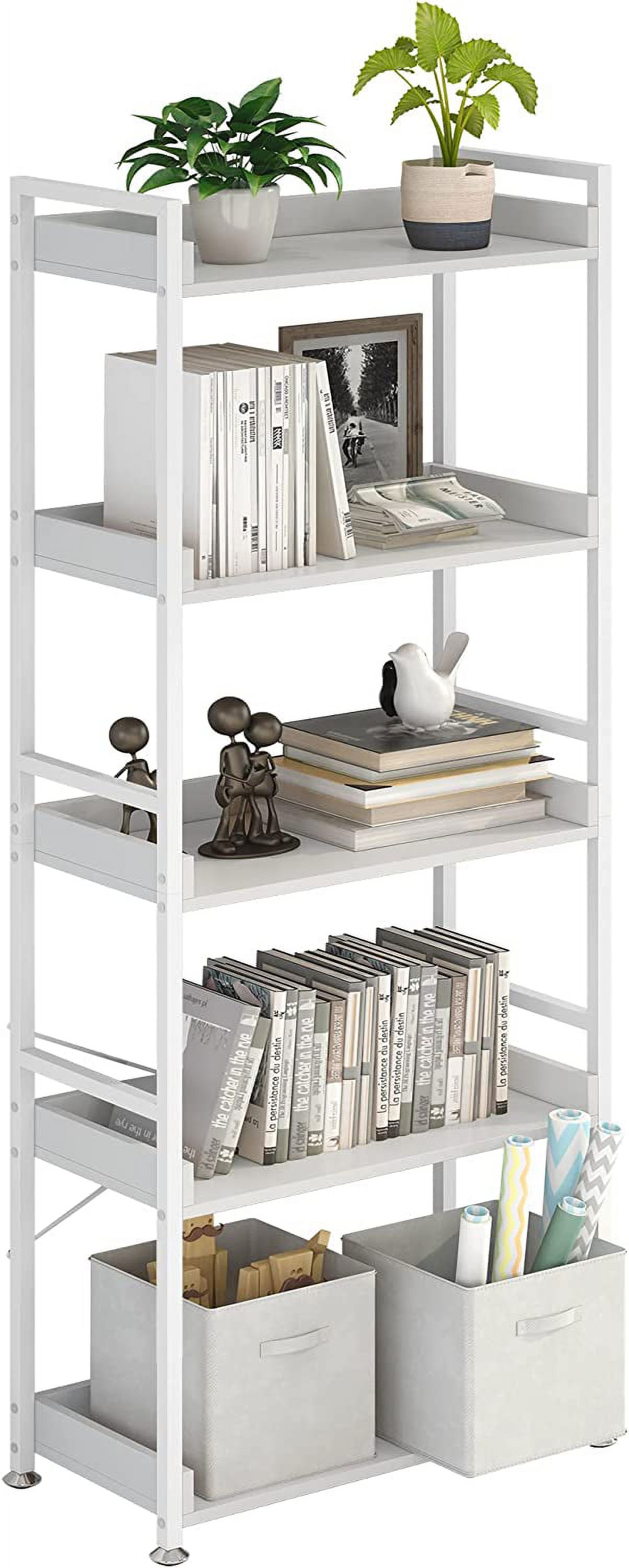 4NM NoAssembly Folding Bookshelf Storage Shelves 4 Tiers Vintage