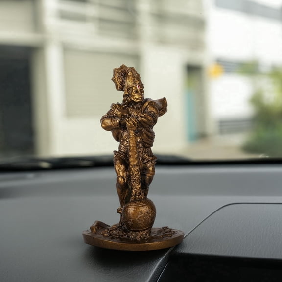 4OUR FAITH Bahubali Hanuman Statue in Brass Finish | Handmade Bajrang Bali Idol | Hindu Monkey God Idol for Car, Office and Home Decor | 10 cms | Gifting Purpose (Lord Hanuman Statue) Pack of 1