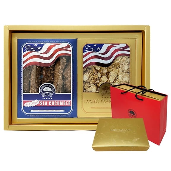 4OZ Ginseng Slices + 8OZ Red Sea Cucumber Gift Box Set American Wisconsin Ginseng Slices Root, 8OZ Alaska Red Sea Cucumber