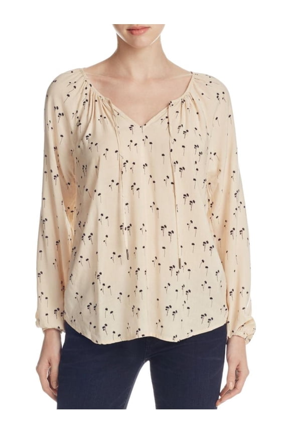 Womens Printed Chic Peasant Top Beige S