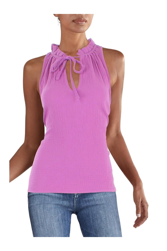 Womens Ruffled Tie-Neck Tank Top