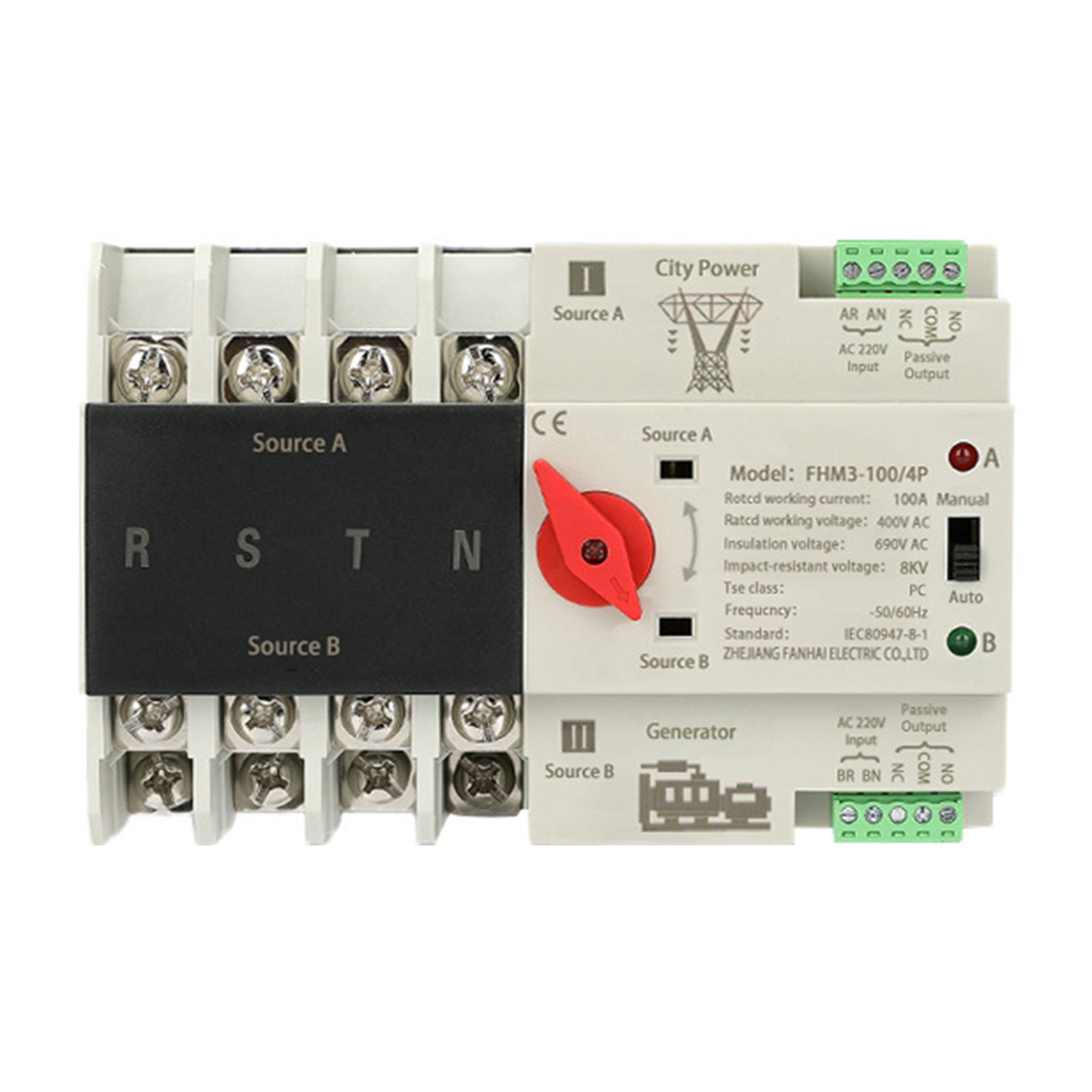4P 100A Din Rails Mounted Automatic Transfer Switches Din Rails Mounted Double Power Switches Electrical Selectors Switches