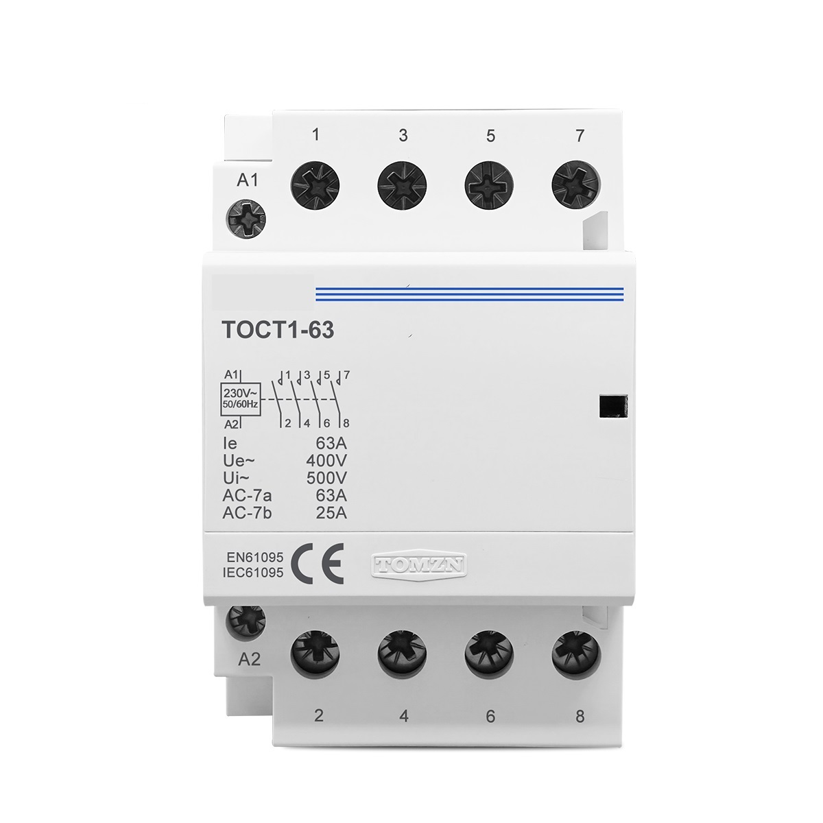 4P 63A 220V 400V~ 50/60Hz Din Rail Household AC Modular Contactor 4NO 2NO 2NC 4NC