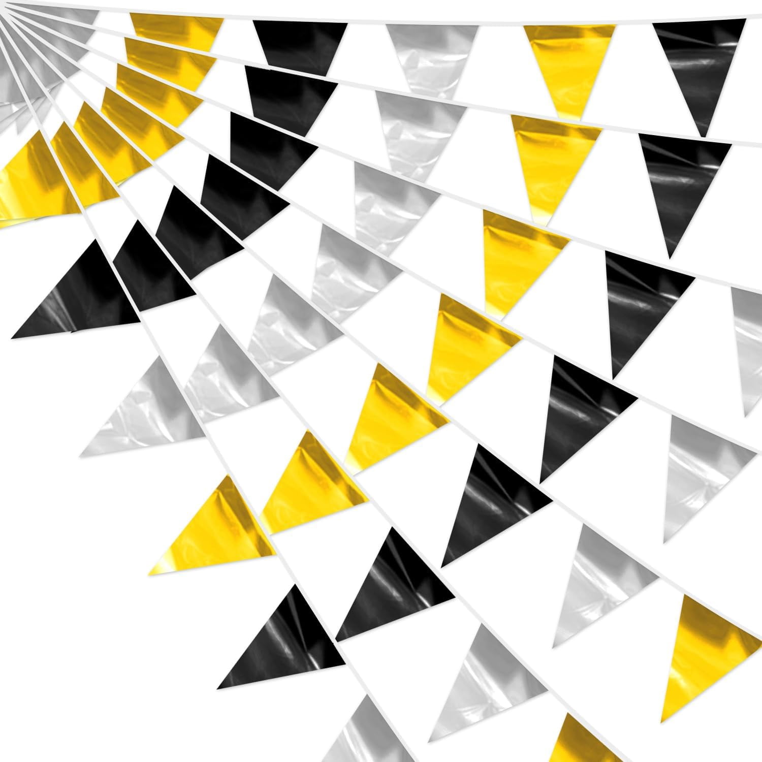 4P Black Silver Gold Party Decorations - Metallic Fabric Triangle ...