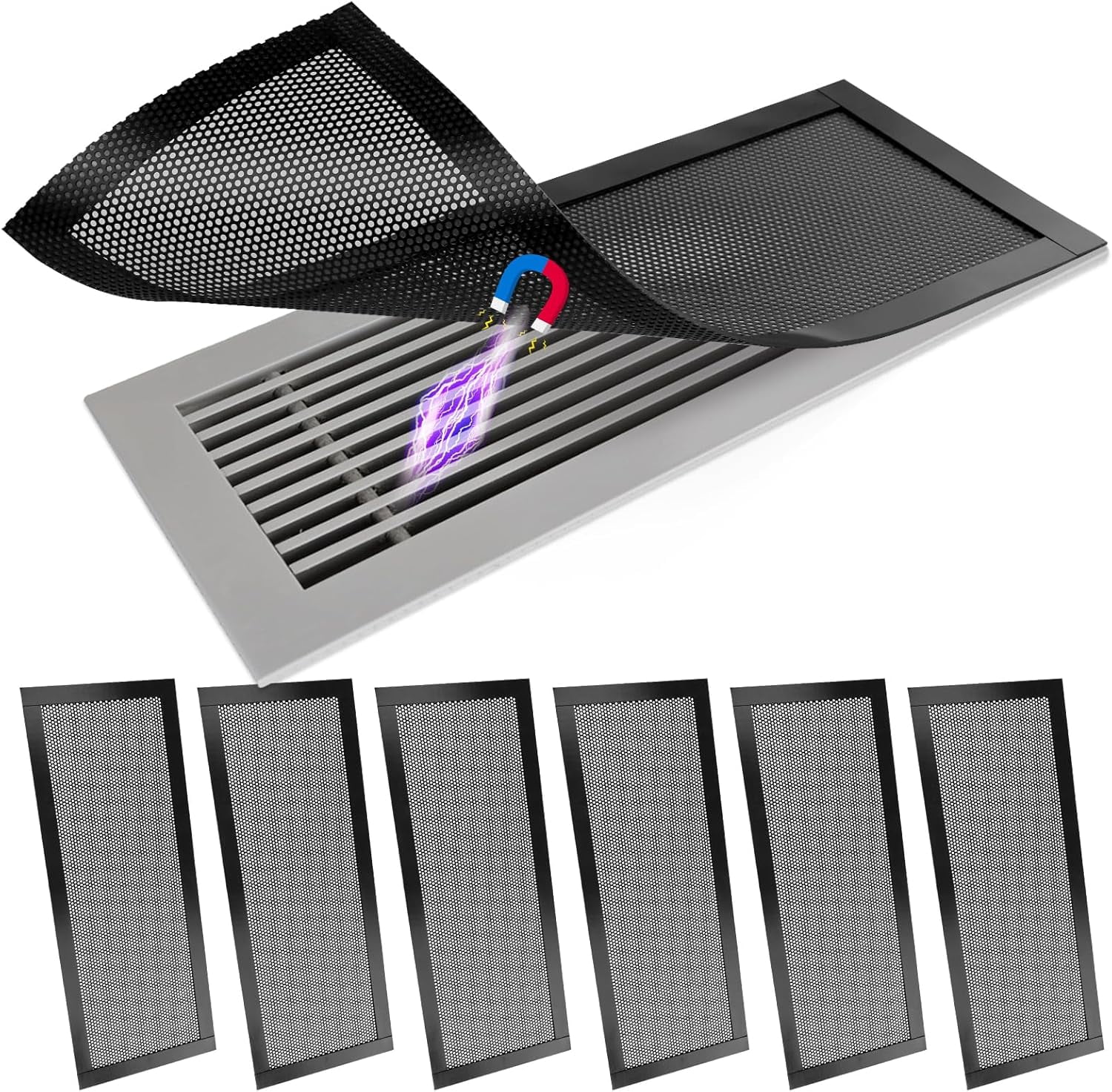 4P Magnetic Floor Vent Covers 4 x 10 Inch Air Vent Screen Cover Magnetic Floor Register Vent Covers Magnetic PVC Vent Mesh for Home Wall Ceiling Floor Catches Debris