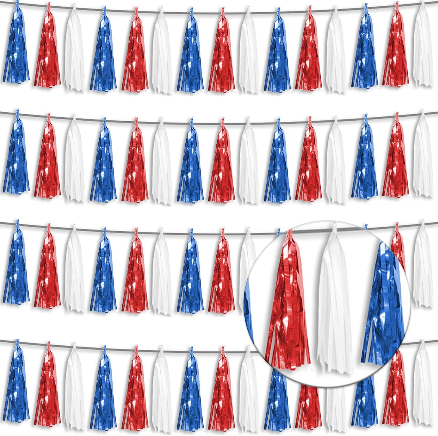 20-Piece Red White Blue Tassel Garland - DIY 4th Of July Party Decorations Kit