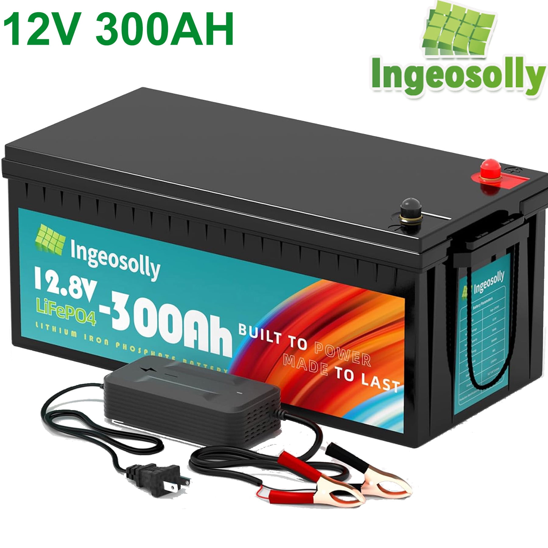 4PACK 12V 300AH LiFePO4 Lithium Battery,Built-in 200A BMS,for Solar,RV,Camping,Golf Carts,Trolling Motor,Marine,off-Grid,Backup Power,Motorhome,Ingeosolly 12.8 Volt Deep Cycles Battery