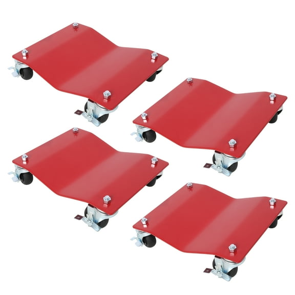 4PACK 2500lbs Capacity Professional Steel Vehicle Dollies,Heavy Duty Wheel Dolly,Car Dolly,Steel Tire Skates with Brakes,RED