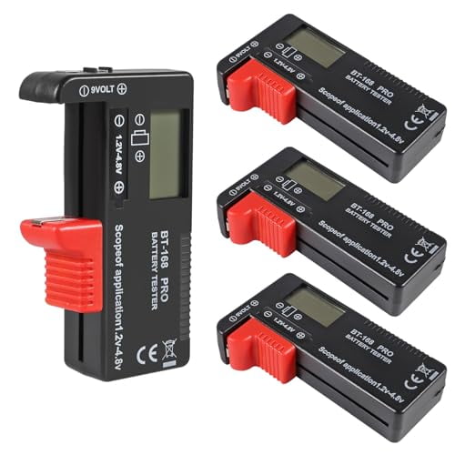 4PACK Battery Tester,Universal Battery Checker Small Battery Testers for AAA AA C D 9V 1.5V Button Cell Household Batteries (Model:BT-168 PRO)
