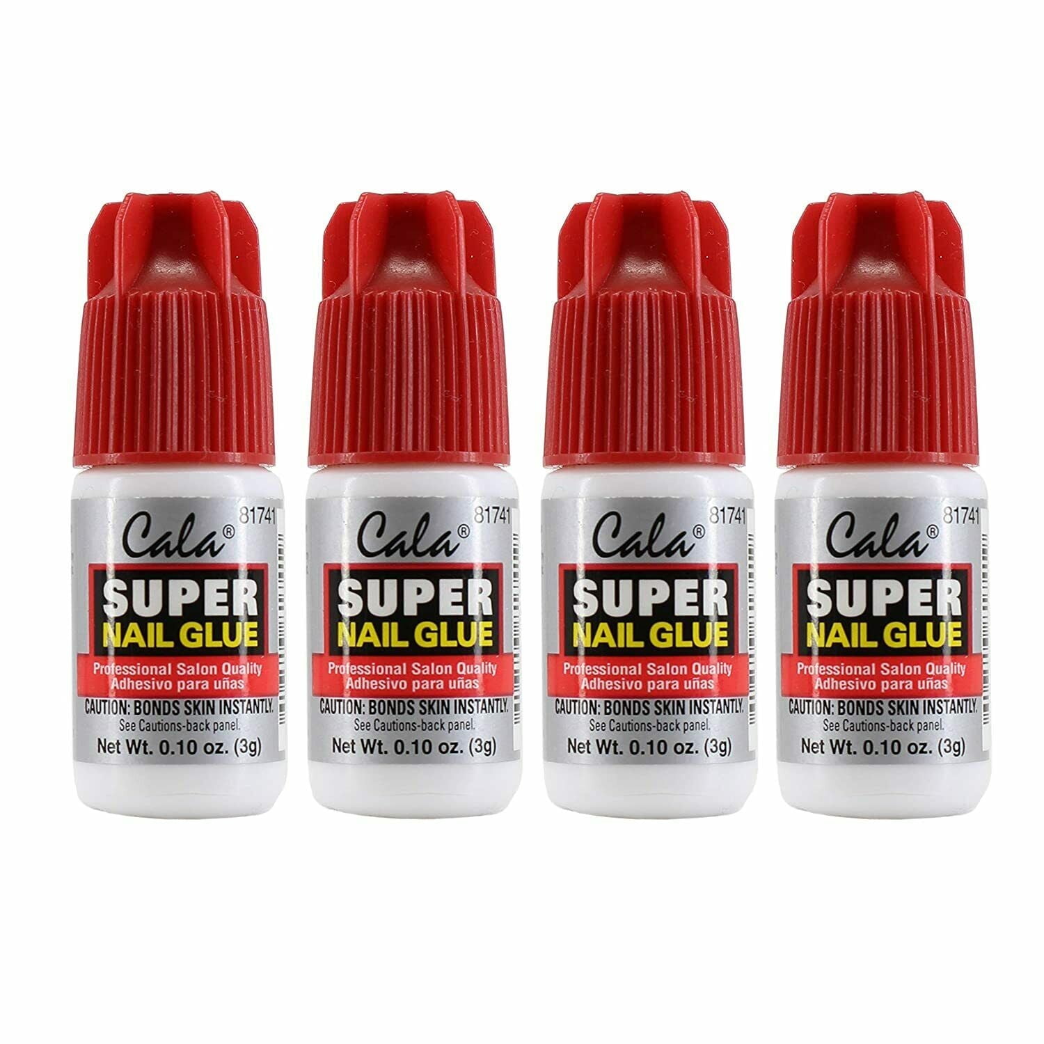 Cala Super Nail Glue Professional Salon Quality Quick and Strong Nail Liquid Adhesive 4 Bottles