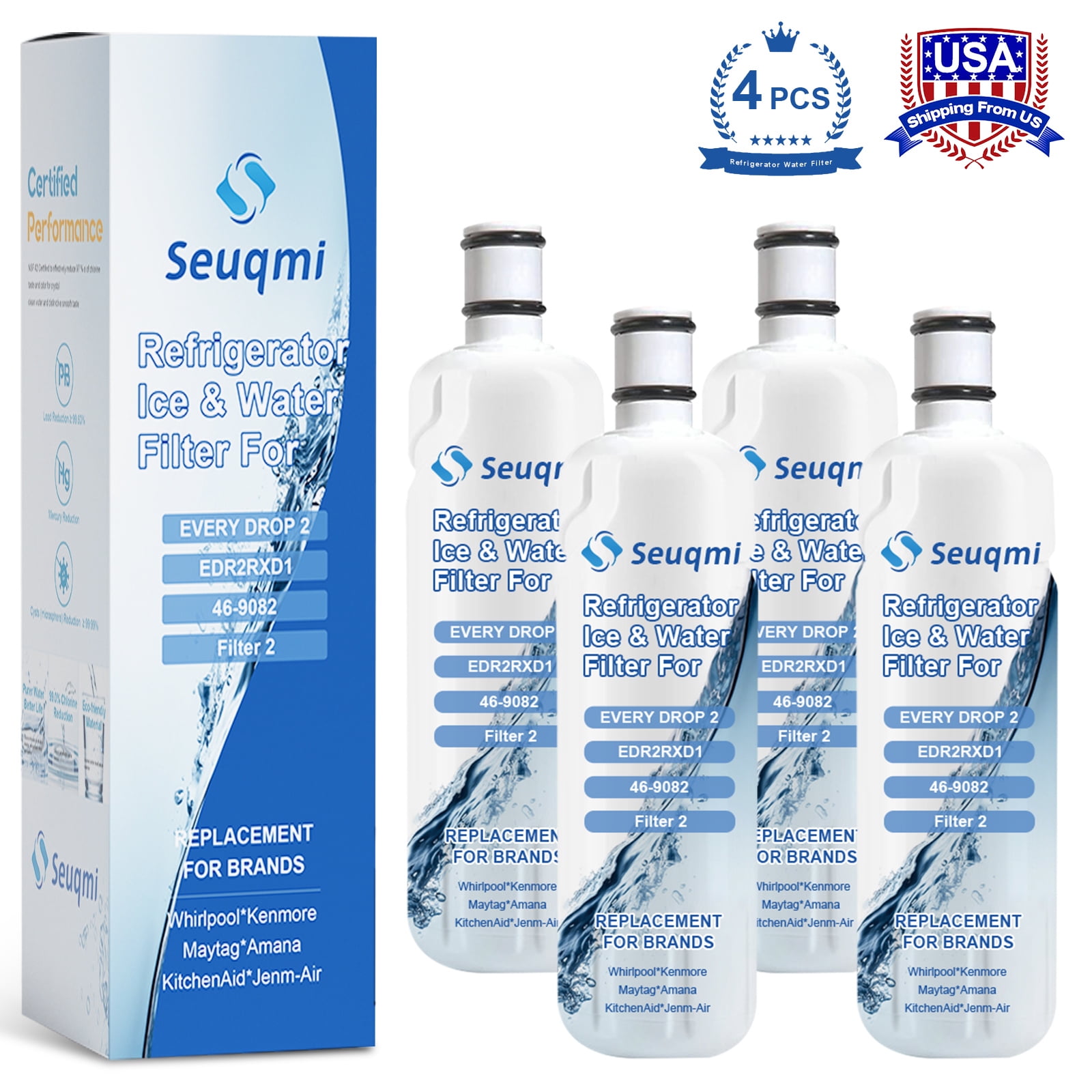 4PACK EDR2RXD1 Replacement Water Filter 2 for Whirlpool Refrigerator
