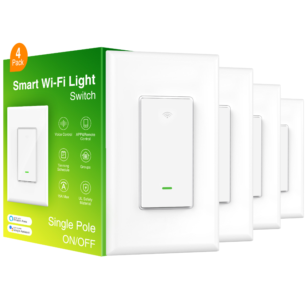 4PACK Gosund Smart Light Switch ONOFF InWall SinglePole 15A WiFi