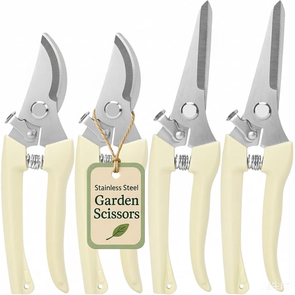 4PACK Pruning She, Stainless Steel Garden She, Sharp Handhled , Bypass & Straight Blade Garden Clippers for Plants, Flowers, Fruits Trees, Gardening Gifts for Women & Men