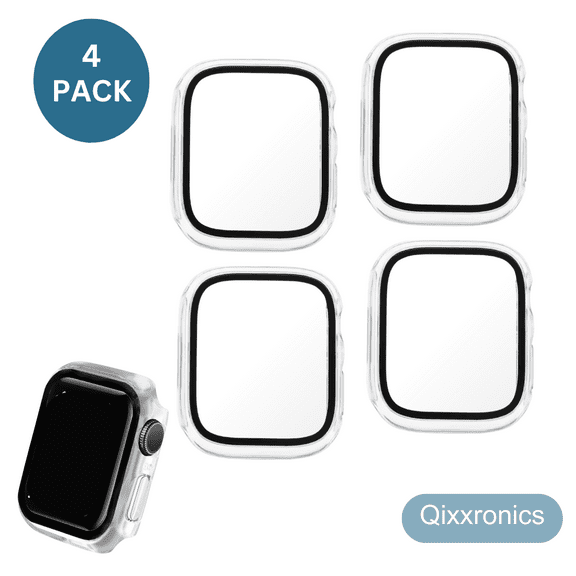 4PACK Qixxronics Case for Apple Watch Series 9 8 7 (45mm), Built-in Tempered Glass Screen Protector