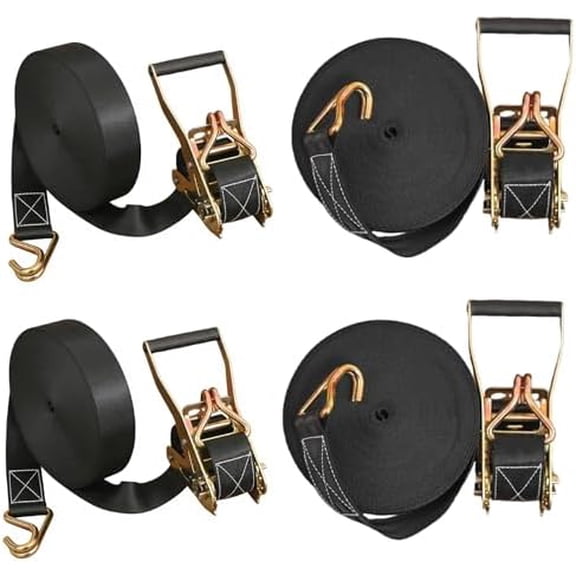4PACK Ratchet Straps Heavy Duty, 8000 LBS Break Strength Ratchet Strap Tie Down, 2 x 32ft Black Tie-Down Ratcheting Cargo Truck Straps with Durable Double J Hook for for Truck