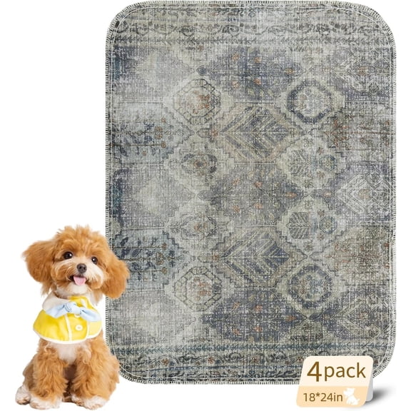 4PACK Washable Pee Pads for Dogs,Super Absorbent  and Leak-Proof  Puppy Potty  Pads,Non-Slip Whelping Pee Pads  Mat for Floor,Playpen,Crate, Sage/Charcoal,18"x24"