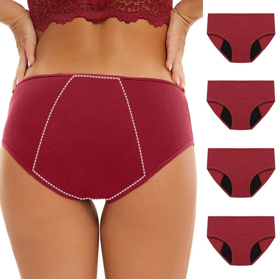 4PC Cotton Underwear Women Leakproof Underwear Plus Size Period Panties Mid Waist Women Underwear Soft Stretchy Everyday Wear Comfortable Cotton Panties for Women