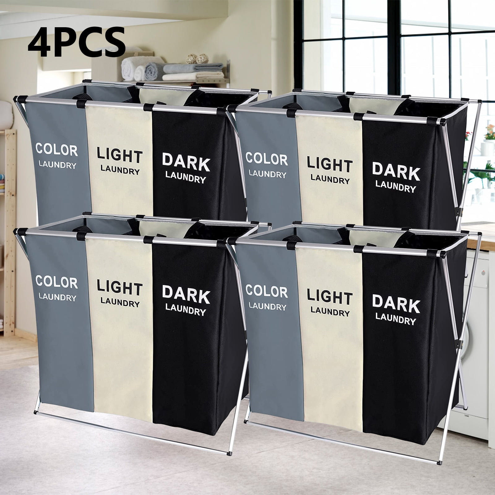 4PC 135L Laundry Hamper Sorter Basket Organizer Dirty Clothes Bolsa De ...