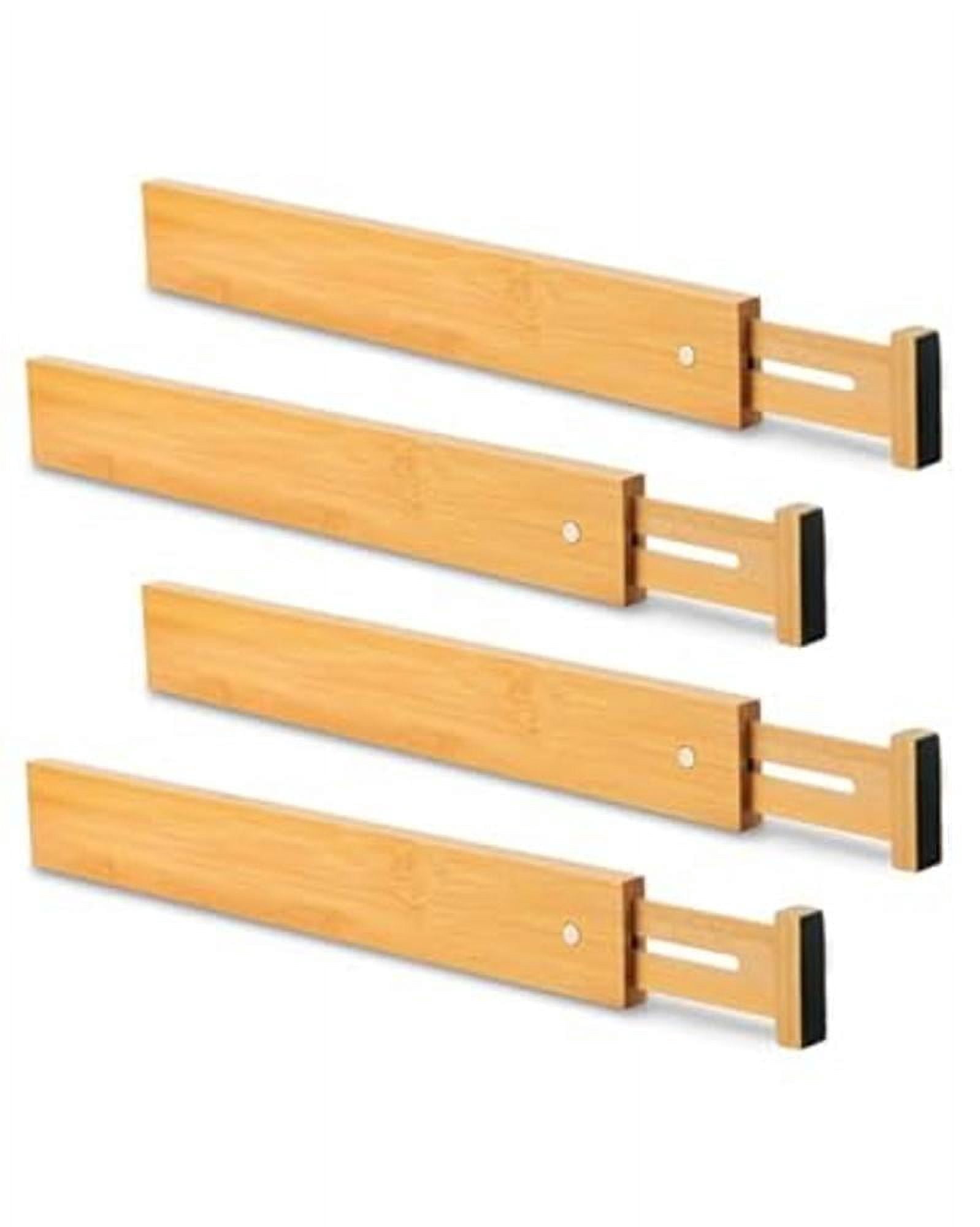 4PC 16.8-21.8 Inches Adjustable Bamboo Drawer Dividers, Expandable Kitchen Drawer Organizer for Large Utensils, Drawer Separators Organizationw