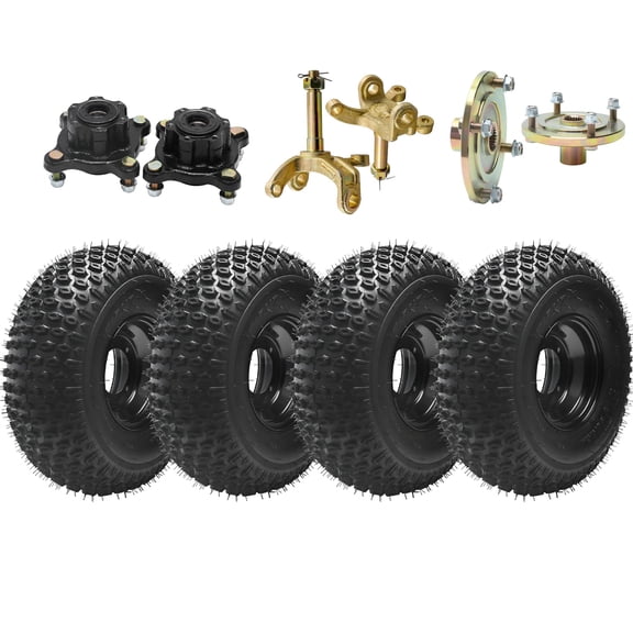 4PC 18x9.50-8 ATV Tire and Wheel, 18x9.5-8 Go Kart Tubeless Tire, 4 Lug Rim 110mm Bolt Pattern with Front Rear Hubs Steering Spindles Knuckles For Quad Mini Bike Lawn Mower Buggy Golf Cart Taotao