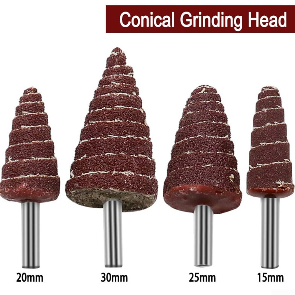 4PC 6MM Shank 80 Grit Tapered Cone Grinding Head Sandpaper Flap Wheels