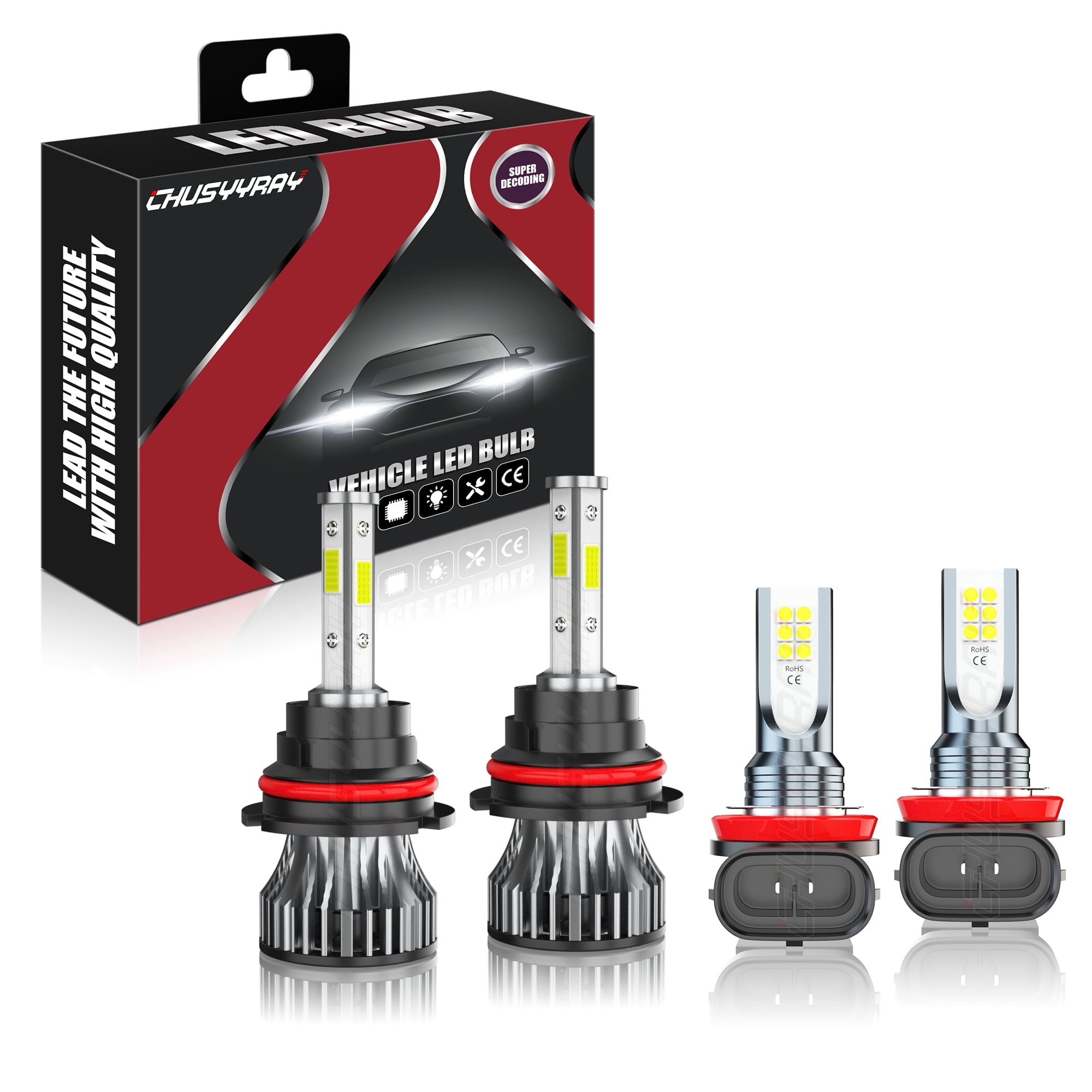 4PC 9007+H11/H8/H9 LED Headlight High Low Beam Fog Light Bulbs Kit For ...