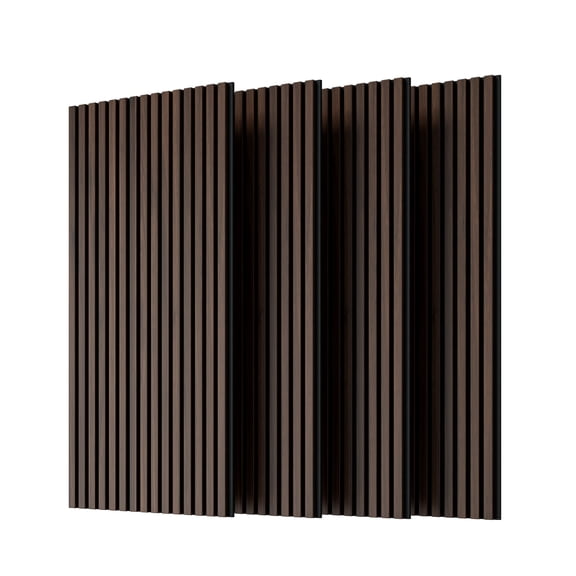 4PC Acoustic Panels, Decorative Wall Panels, Wood Slat Sound Absorbing Panel Set with 3D Fluted Design & Fully Wrapped Wood Finish, 45.27"x23.62" Wall and Ceiling Treatment,Walnut,4PCS