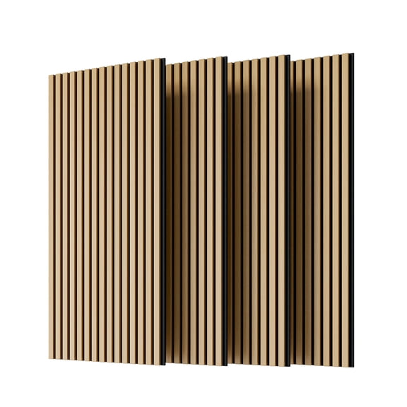 4PC Acoustic Panels, Decorative Wall Panels, Wood Slat Sound Absorbing Panel Set with 3D Fluted Design & Fully Wrapped Wood Finish, 45.27"x23.62" Wall and Ceiling Treatment,White Oak,4PCS