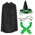 thumbnail image 1 of 4PC Bad Witch Costume Accessories for Halloween Movie Cosplay Hat Green Gloves Cape Glasses, 1 of 5
