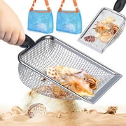 4PC Beach Mesh Shovel with Mesh Beach Bag for Shell Collecting,Kids Filter Sand Scooper for Picking Up Shells,Shark Tooth Sifter Dipper for Boys and Girls,Beach Toy