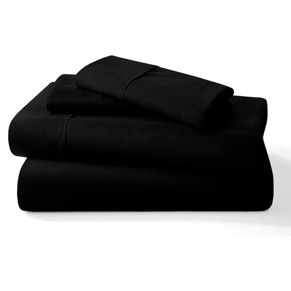 4PC Bedding Set, 100% Organic Cotton 600 Thread Count, 15" Deep Pocket - [Queen, Black]