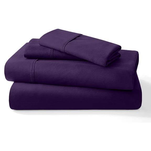 4PC Bedding Set, 100% Organic Cotton 700 Thread Count, 18" Deep Pocket - [Full-XL, Plum]