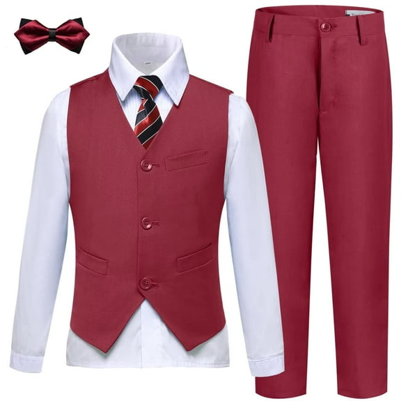 4PC Big Boys Slim Fit Suit for Little Kids Outfits Vest Dress Pants Sets Formal Suit for Boy Wedding Dress 14