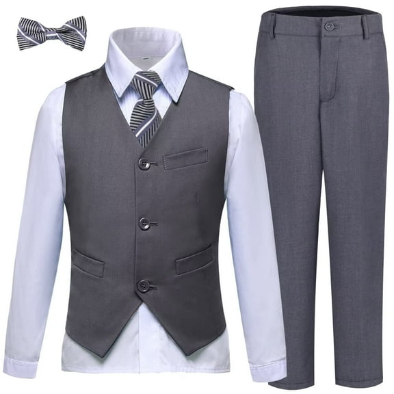 4PC Big Boys Slim Fit Suit for Little Kids Outfits Vest Dress Pants Sets Formal Suit for Boy Wedding Dress 14