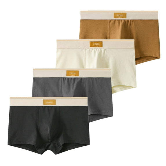 4PC Big & Tall Men's Cotton Boxer Briefs - Khaki, 3XL - Breathable Comfortable Everyday Multi Pack Underwear