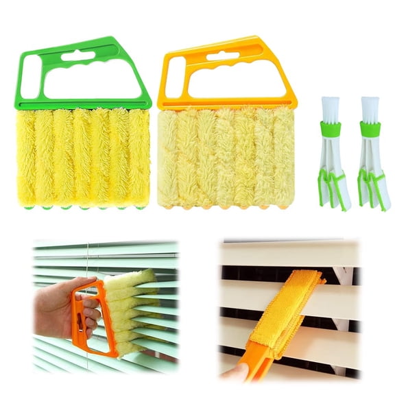 4PC Blind Cleaner Duster Tool, 2027 Upgrade Window Venetian Microfiber 7 Finger Duster Brush Dusting Cleaner Tools for Window Shutters Air Conditioner Vinyl Wood Blinds with 4 Cloth Cover