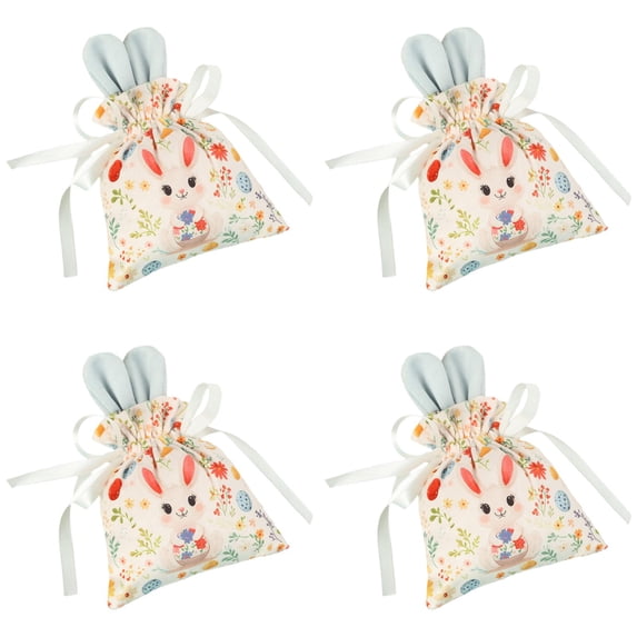 4PC Bunny Easter Decoration Gift Bags Easter Party Favor Reusable Burlap Goodie Rabbit Drawstring Treat Bag for Some Bunny is One Easter Kids Baby Shower Garden Tea Party Supplies