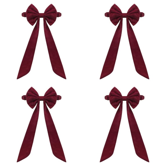 4PC Burgundy Chair Sashes Christmas Red Chair Bows for Chairs 29.5"x19.7" Elastic Burgundy Velvet Sashes Chairs Bows for Christmas Banquet Home Wedding Events Holiday Event Decor Banquets Party