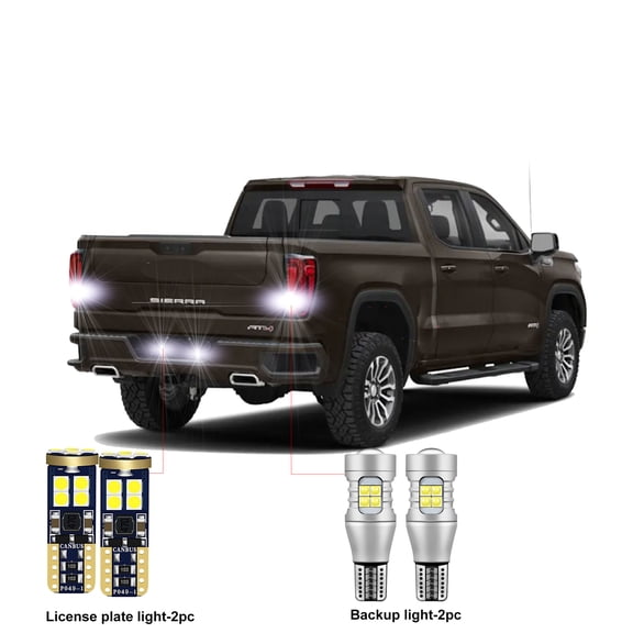 4PC Car LED Bulbs For 2016-2021 GMC Sierra 1500 LED Car Reverse Backup Light+License Plate Light CANBUS