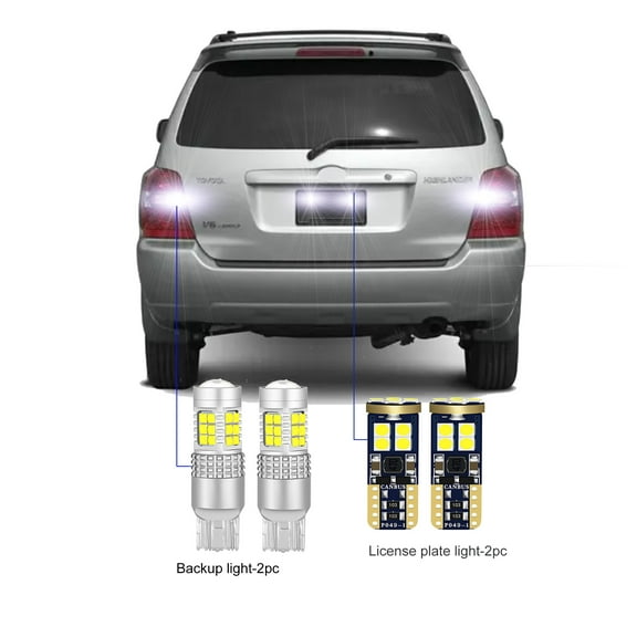 4PC Car LED Bulbs For Toyota Highlander 2001-2007 LED Car Reverse Backup Light+License Plate Light CANBUS