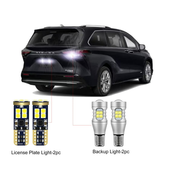 4PC Car LED Bulbs For Toyota Sienna 1998-2025 LED Car Reverse Backup Light+License Plate Light CANBUS