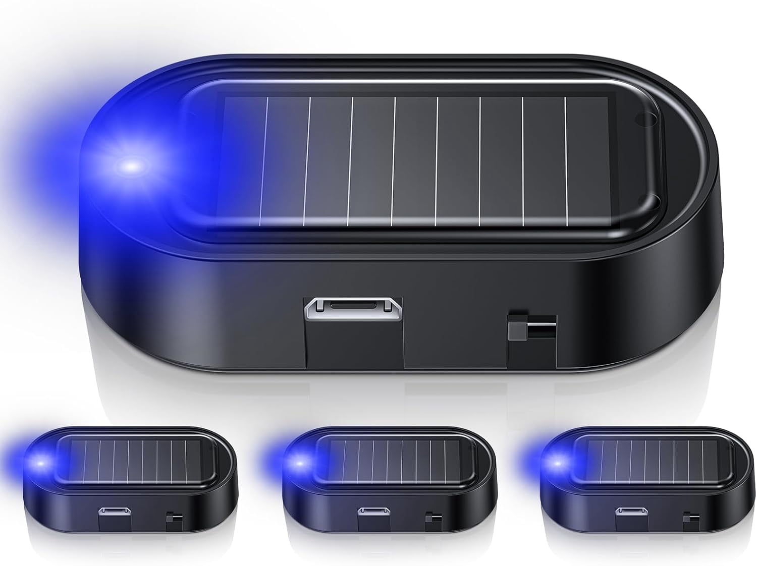 4PC Car Solar Power Simulated Dummy Alarm, Vehicle Security Anti-Theft LED Flashing Fake Lamp with Light Sensor, Car Alarm Light for SUV, RV, Truck (Blue)