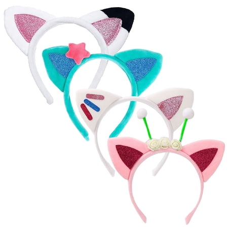 4PC Cat Ears Headbands Birthday Party Accessories Kitty Headwear Halloween Supplies
