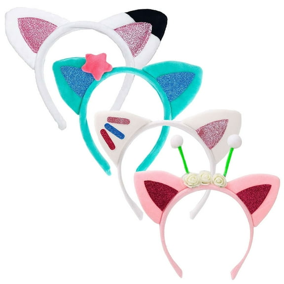 4PC Cat Ears Headbands Birthday Party Accessories Kitty Headwear Halloween Supplies