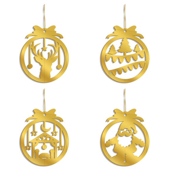 4PC Christmas Gold Acrylic Flat Ball Ornament Set – 2mm Double-Sided Hanging Decorations for Tree, Wreath, or Holiday Display
