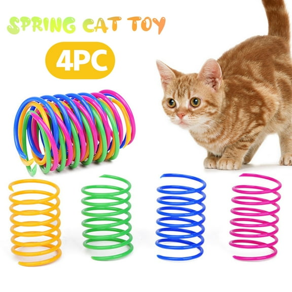 Interactive Cat Spring Toy 4-Pack Colorful Bouncing Balls with Textured Scratcher Base, Durable Pet Toy for Indoor Exercise & Play