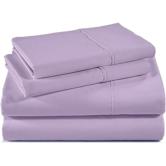4PC Cot Sheet Sets-1 Flat Sheet, 1 Fitted Sheet 6" Deep Pocket & 2 Pillowcover, 100% Egyptian Cotton, 600TC, Perfect for Camp Bunk, Guest Beds-Lavender Solid, RV Camper Queen Size