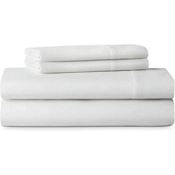 4PC Cot Sheet Sets-1 Flat Sheet, 1 Fitted Sheet 10" Deep Pocket & 2 Pillowcover, 100% Egyptian Cotton, 600TC, Perfect for Camp Bunk, Guest Beds-White Solid, Three Quarter Size