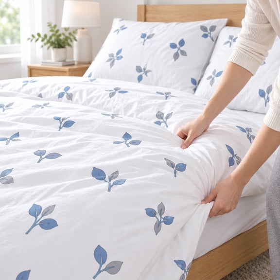4PC Disposable Bed Sheet Set,Fresh Blue Leaf Pattern Portable Travel Bedding Kit,Single Use Bedding for Double Bed,Hotel and Overnight Trip